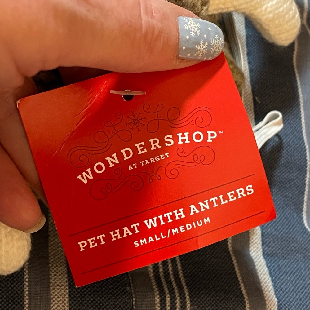 Wondershop PET HAT ANTLERS knit size Small Medium tan cream elastic adjust strap - Picture 6 of 11
